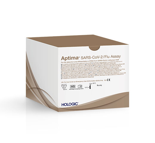 Test Aptima® SARS-CoV-2/Flu Hologic su sfondo bianco