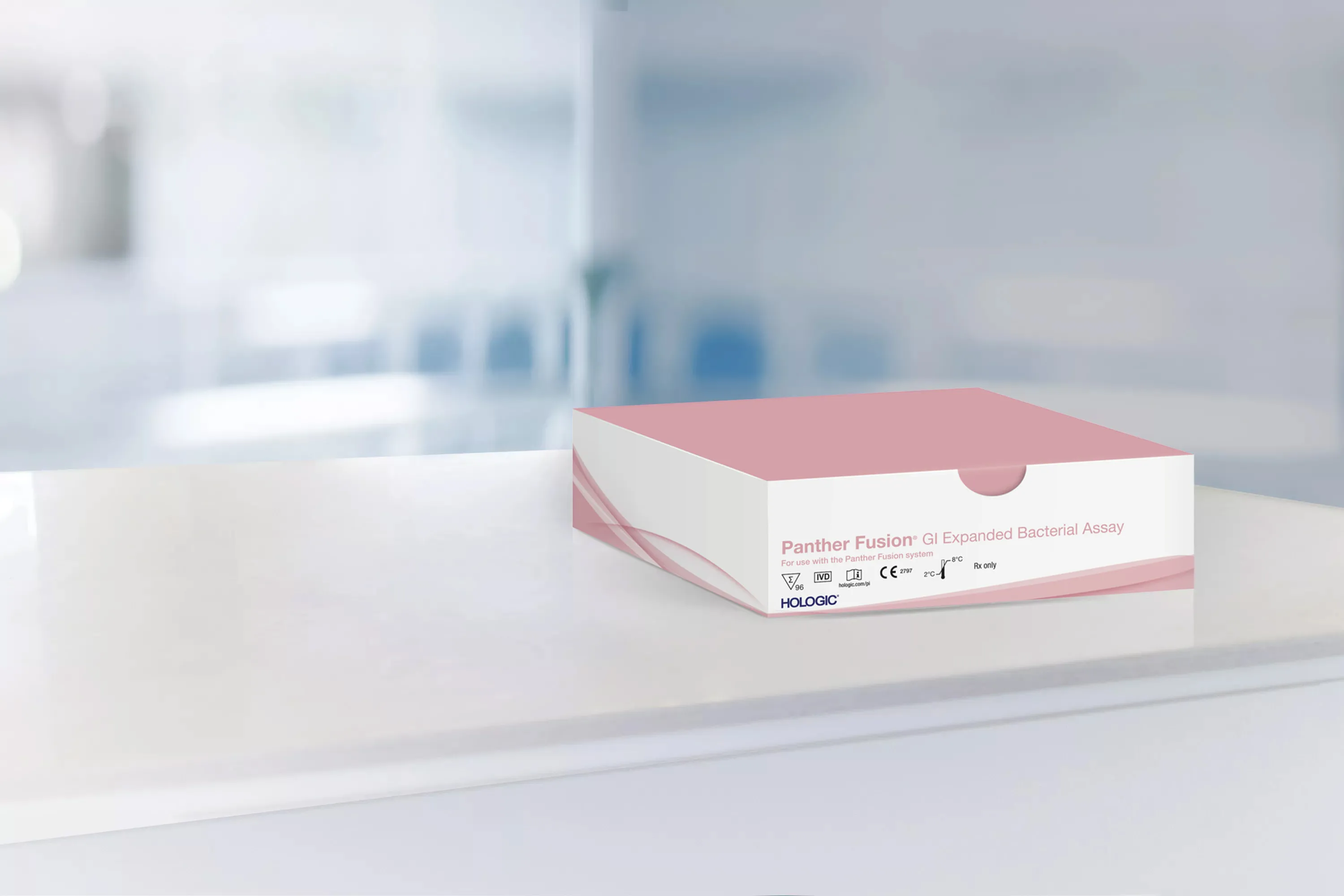 Scatola del test su un banco in laboratorio.