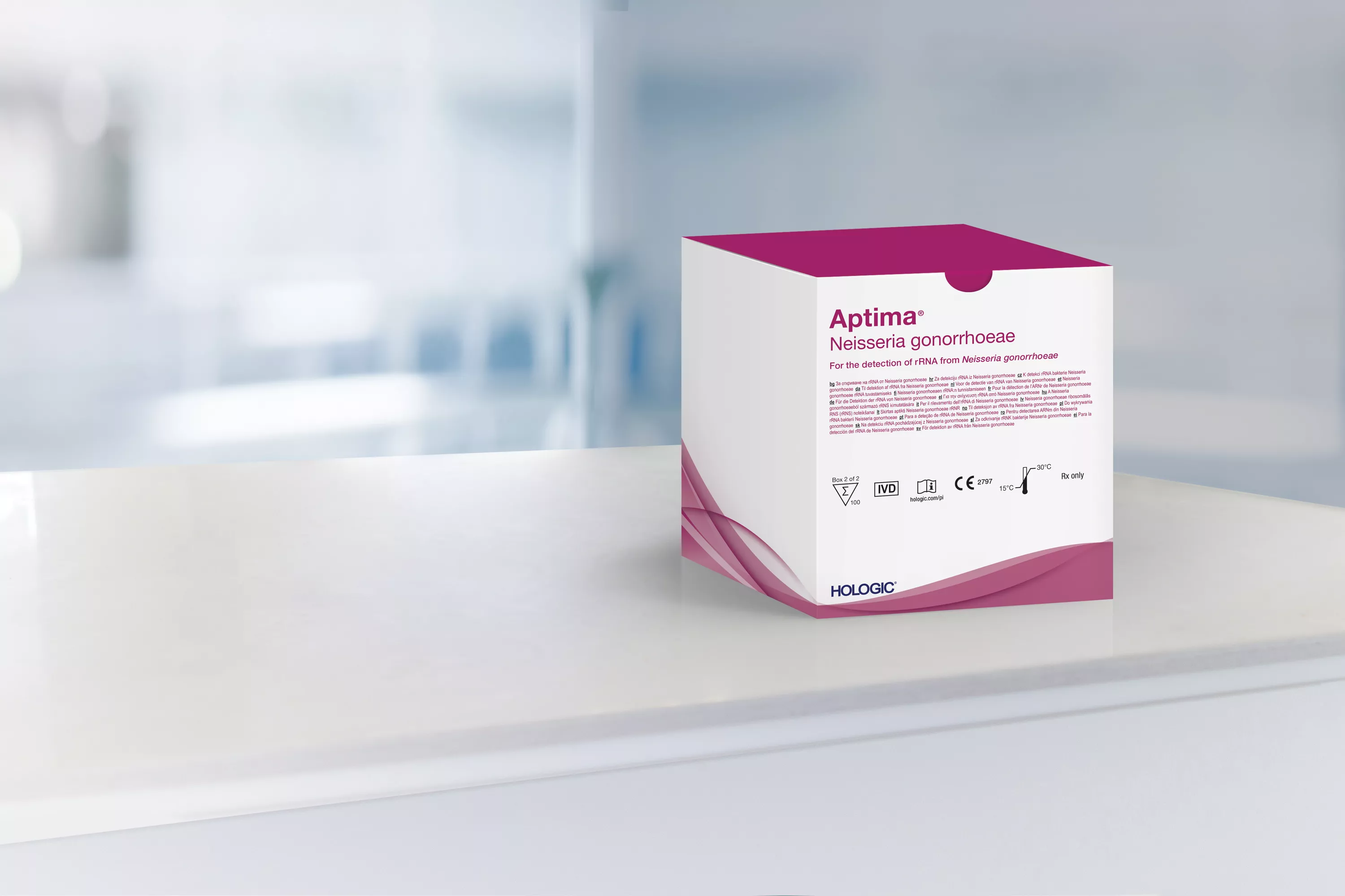 Scatola del test con laboratorio sullo sfondo