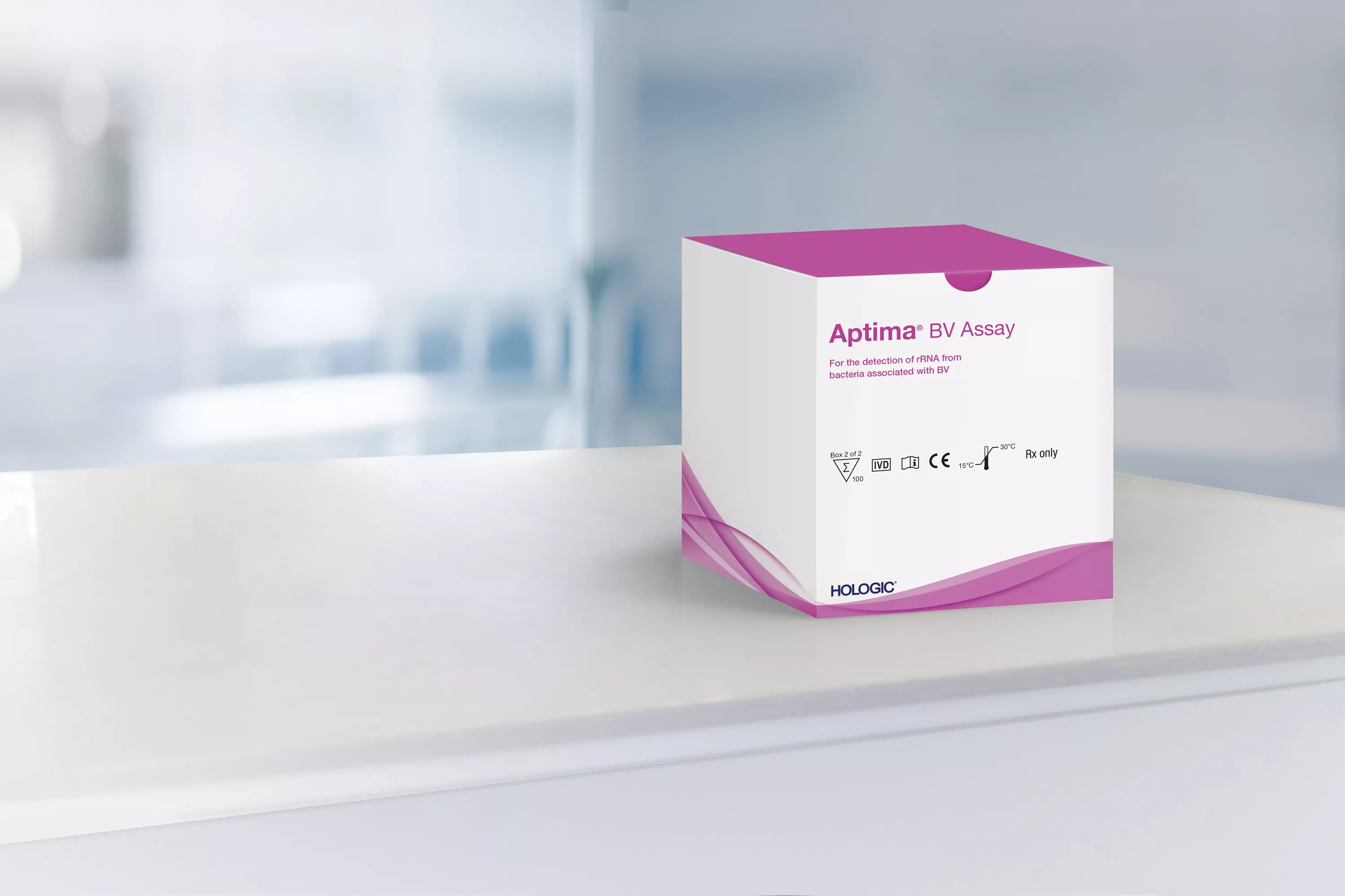 Scatola del test con laboratorio sullo sfondo