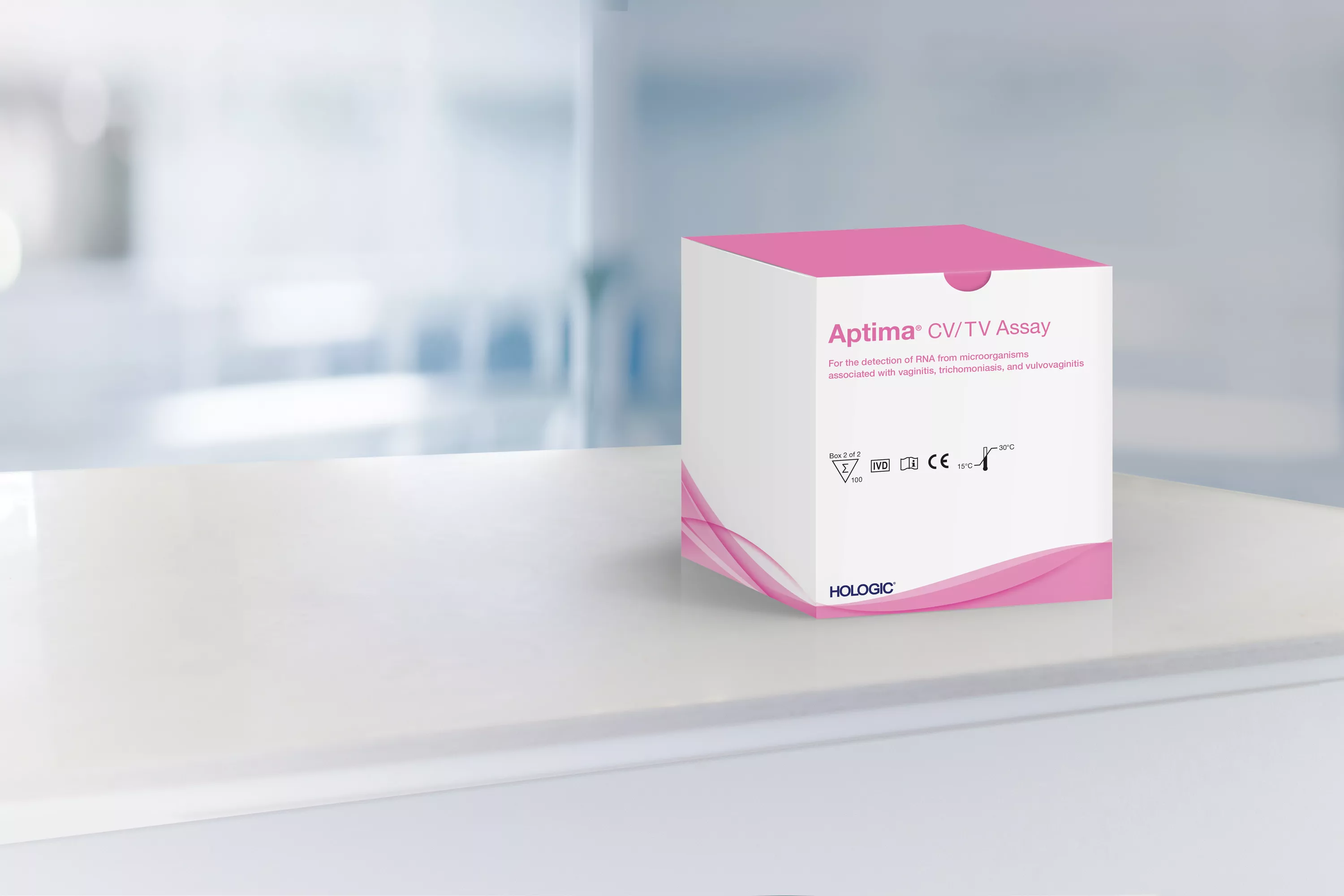 Scatola del test con laboratorio sullo sfondo