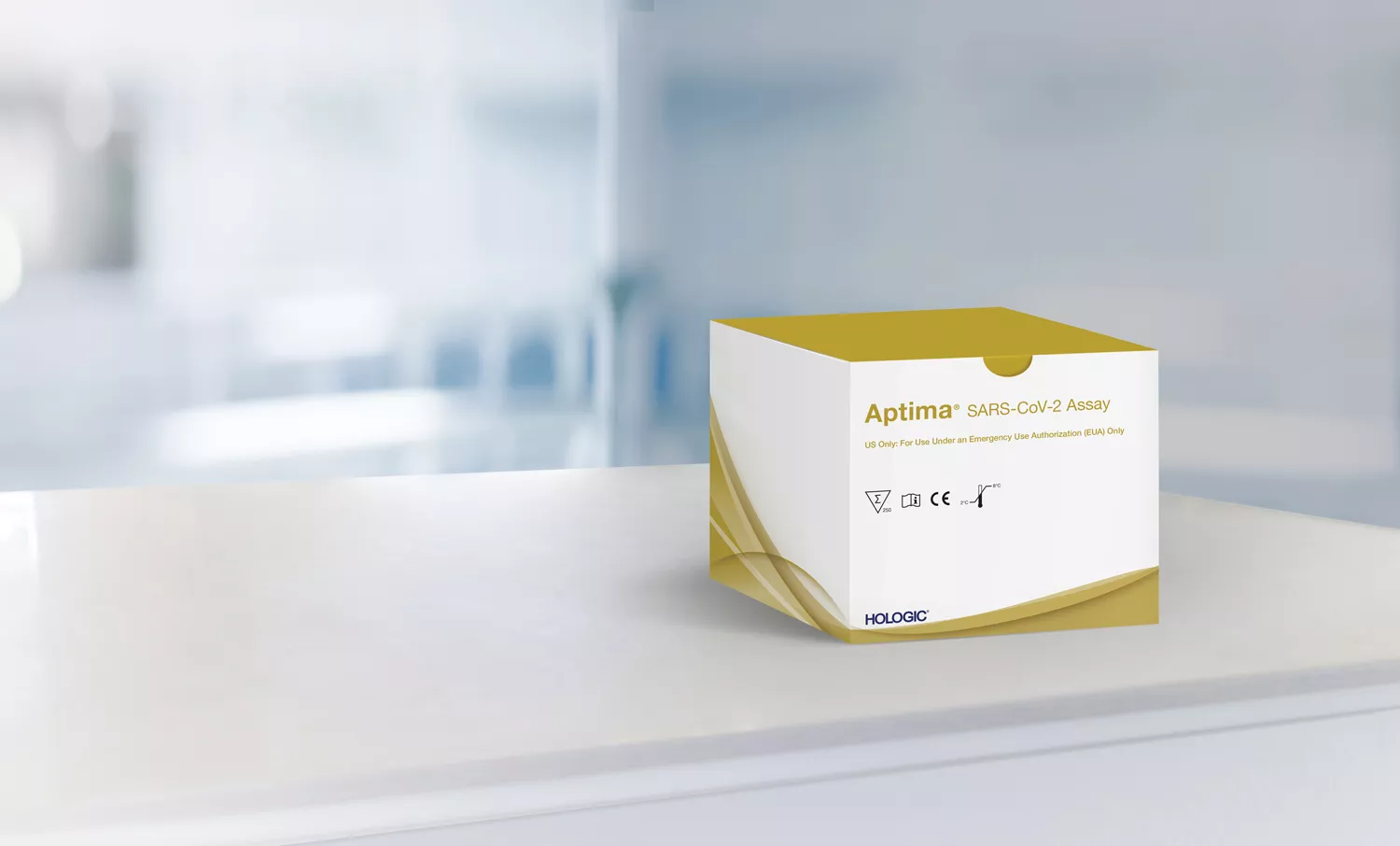 Scatola del test con laboratorio sullo sfondo