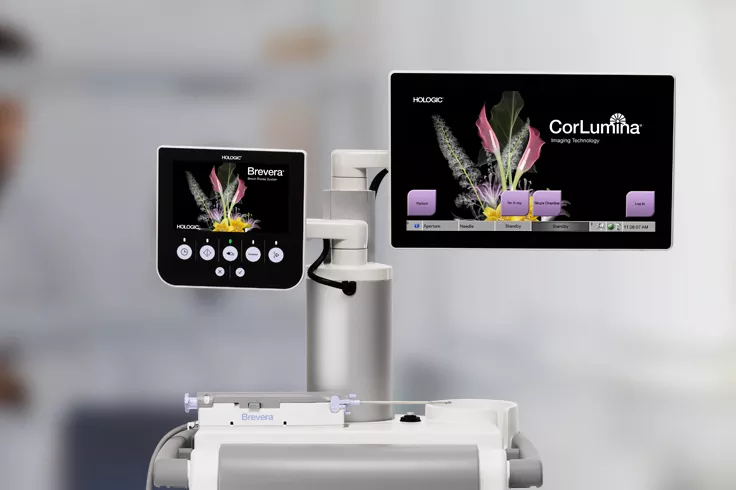 Sistema per biopsia mammaria su sfondo sfocato