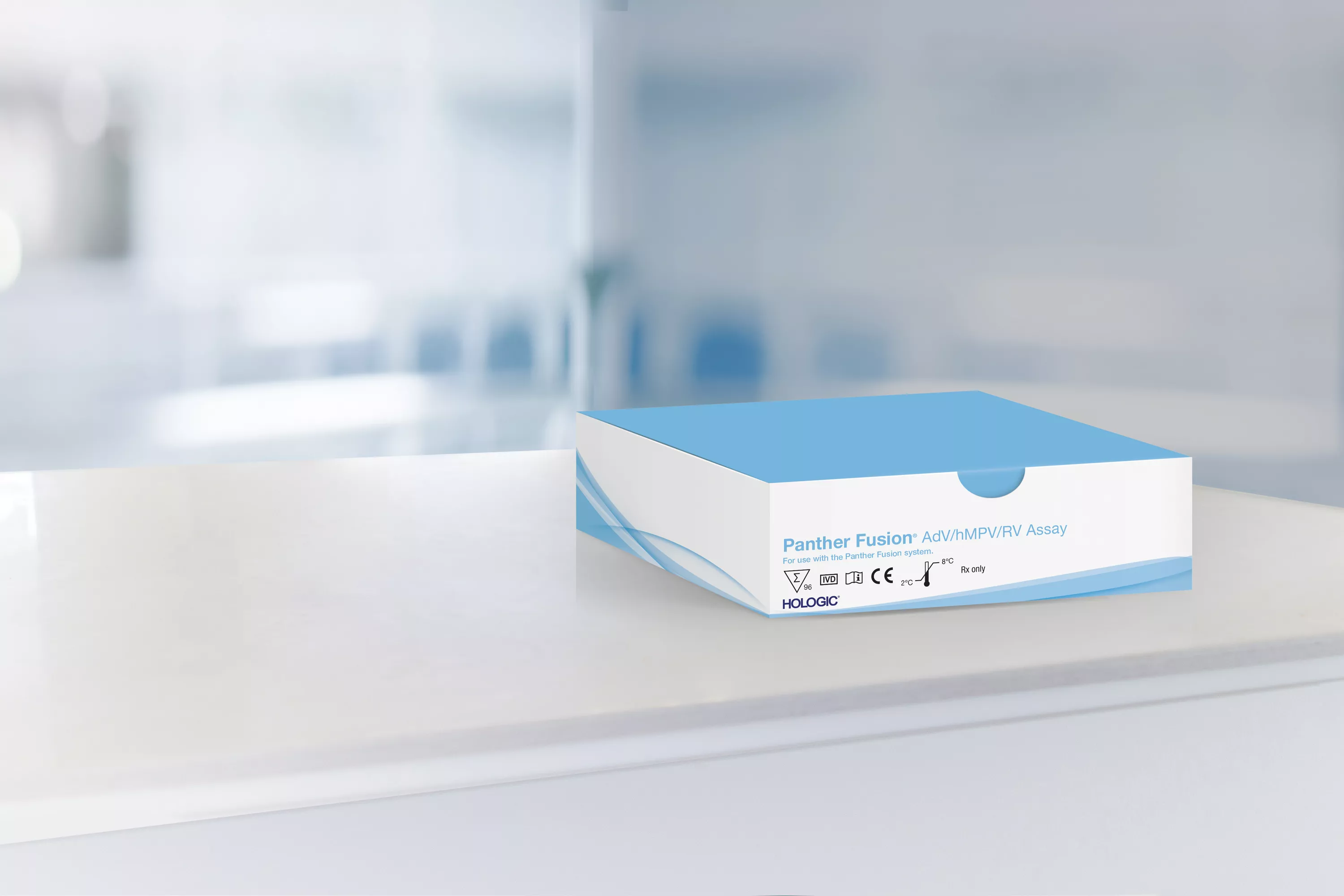 Scatola del test con laboratorio sullo sfondo