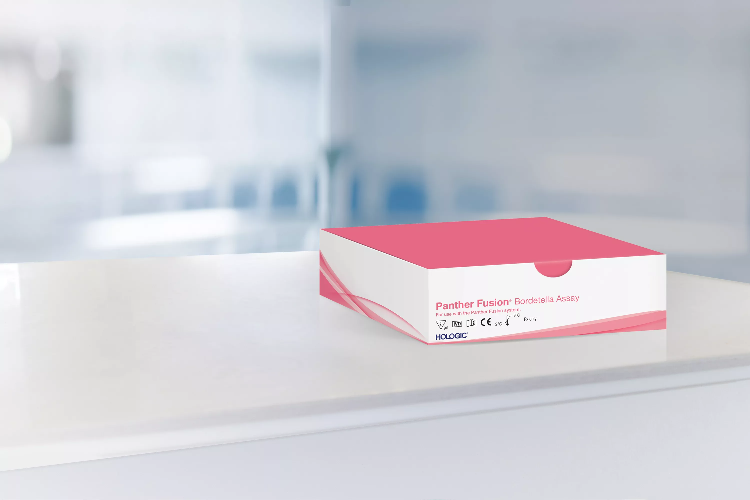 Scatola del test con laboratorio sullo sfondo