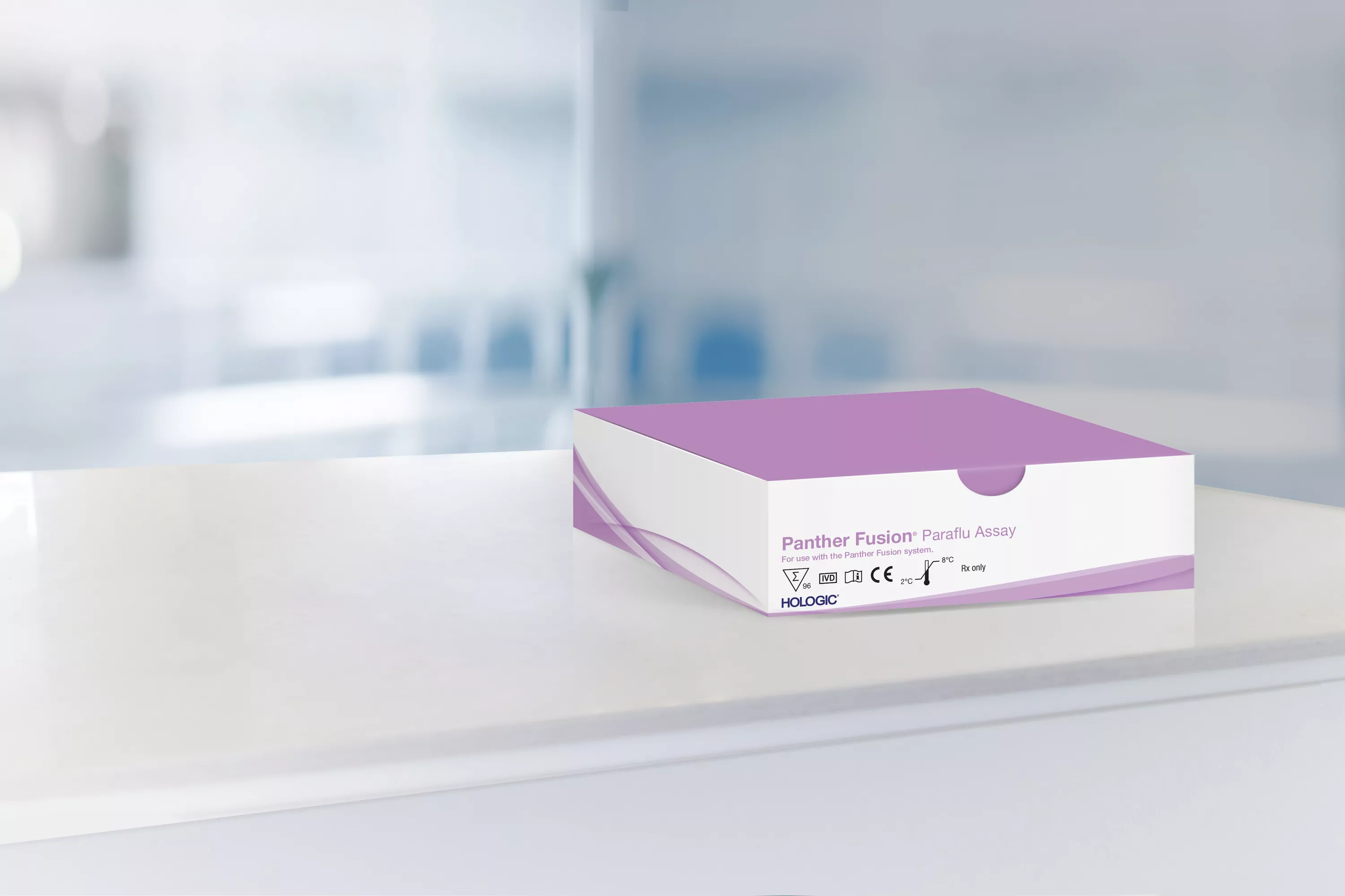 Scatola del test con laboratorio sullo sfondo