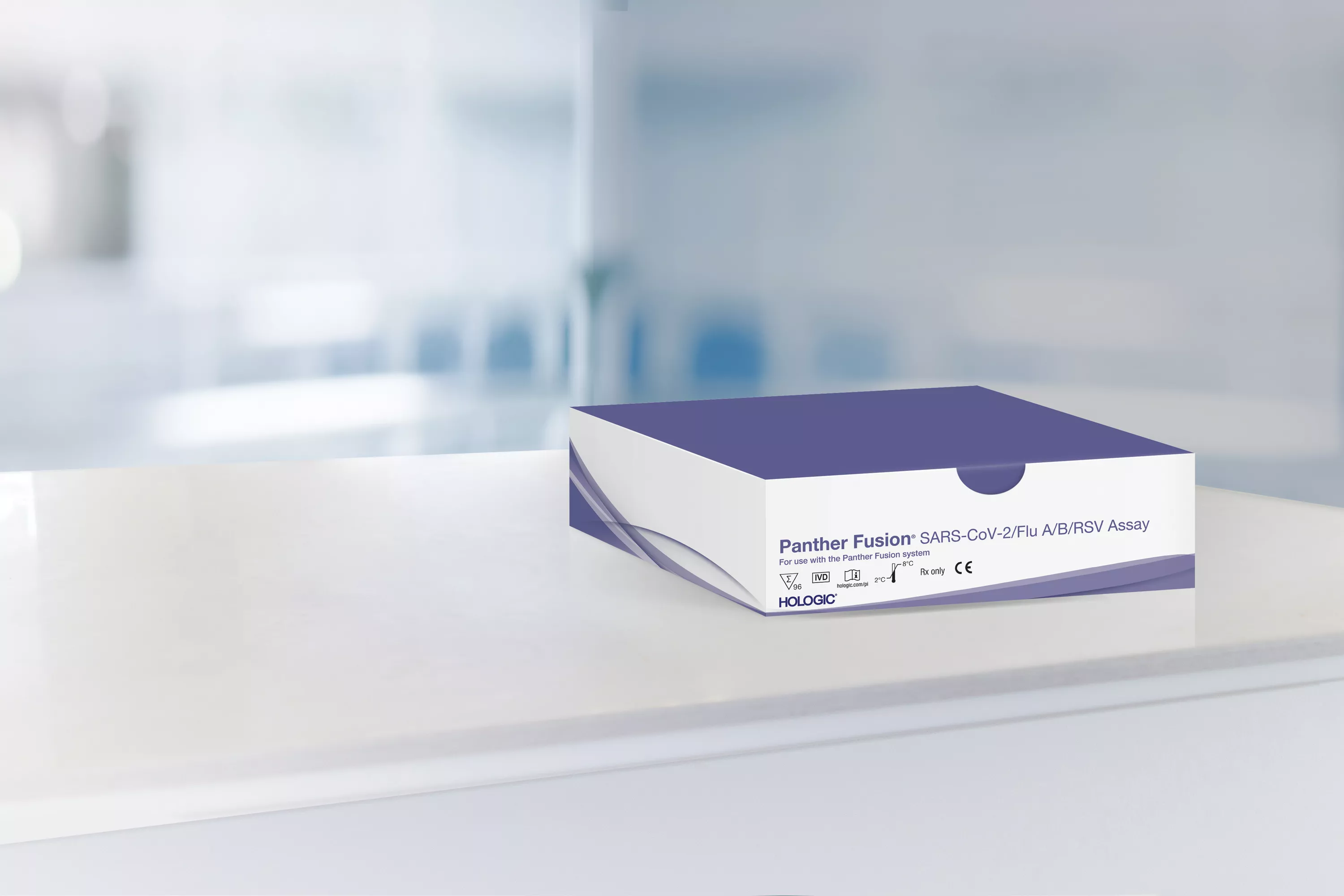 Scatola del test con laboratorio sullo sfondo