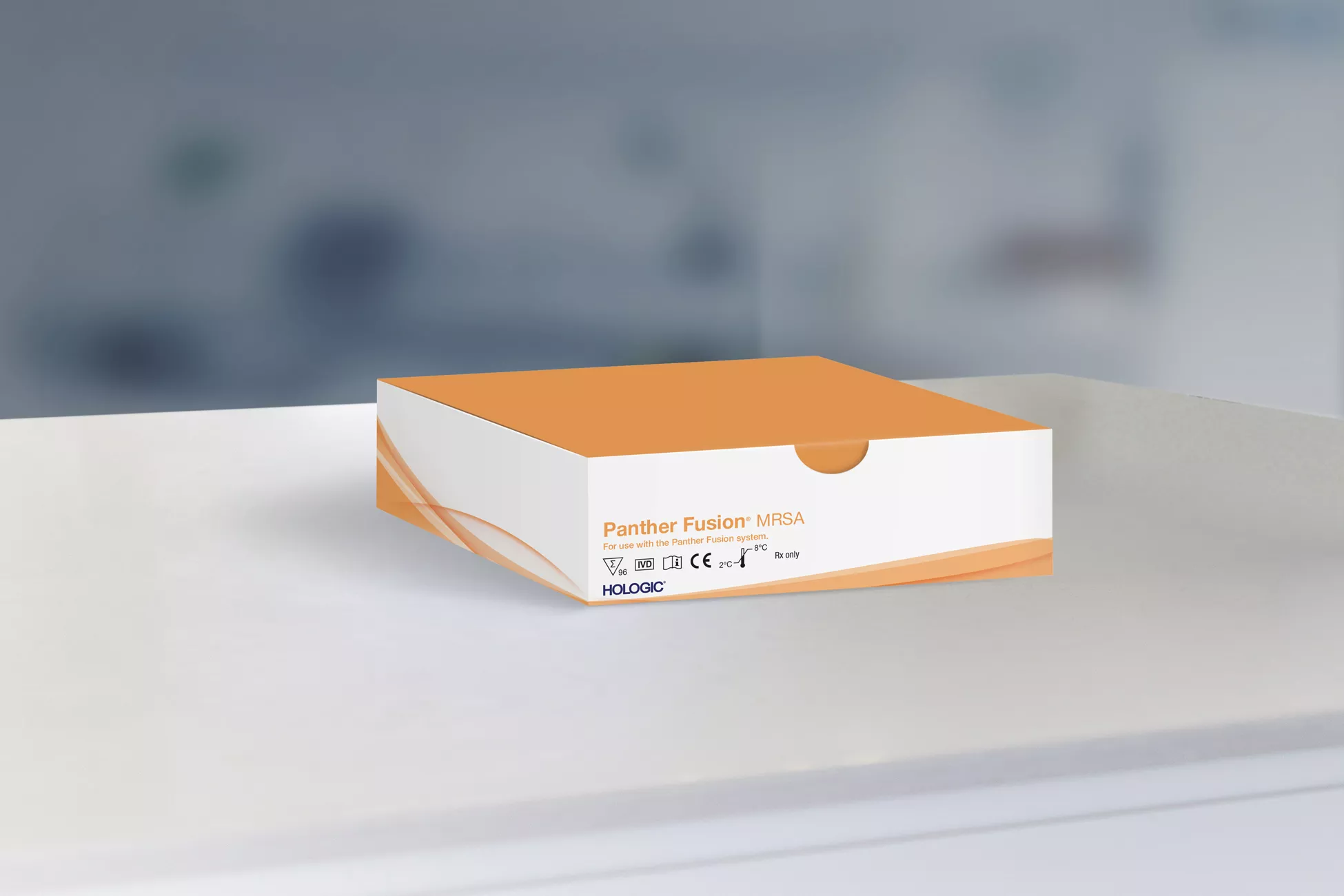 Scatola del test con laboratorio sullo sfondo